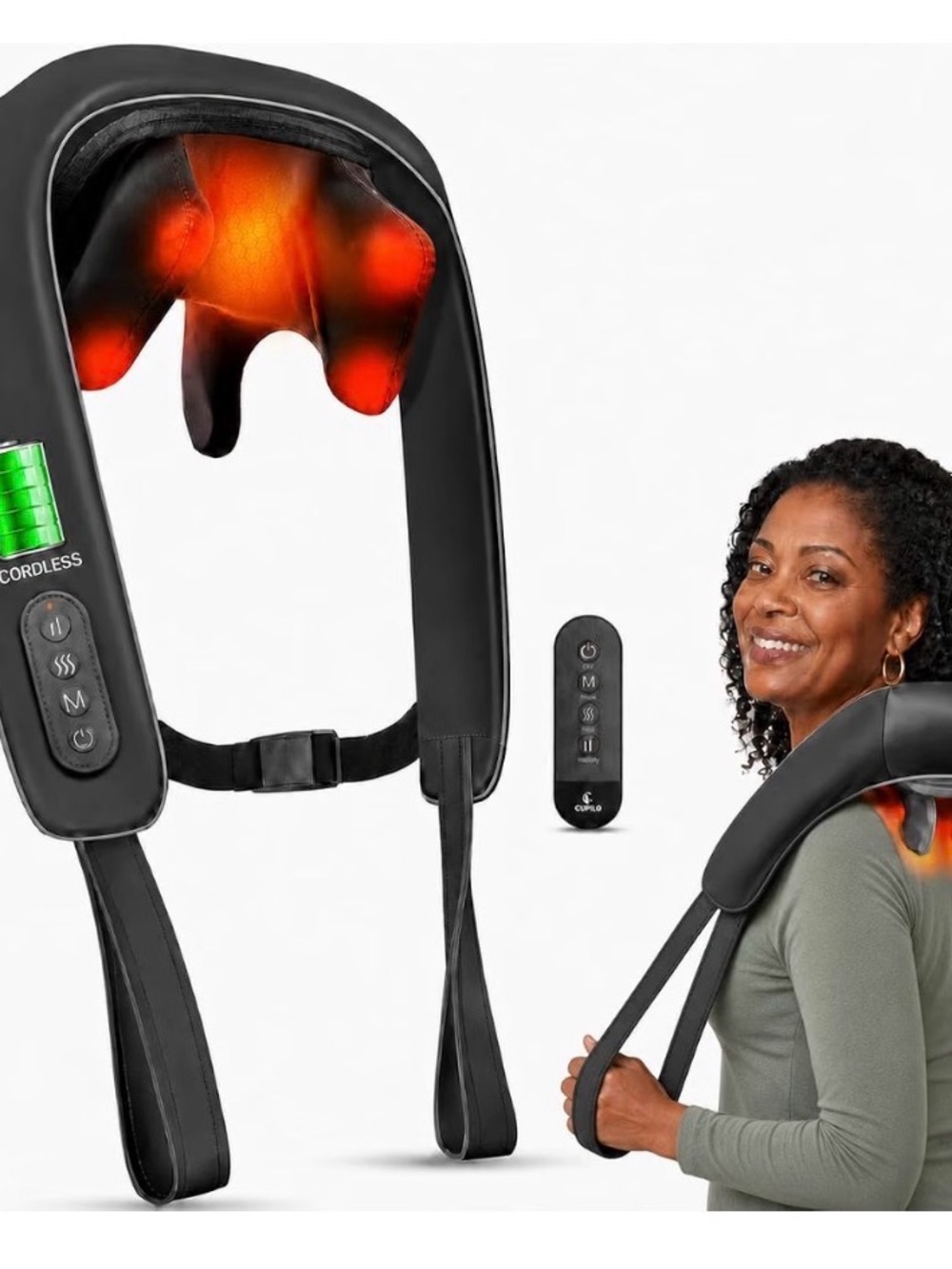 Cupilo Neck & Shoulder Massager — Black with Orange Heat Accents